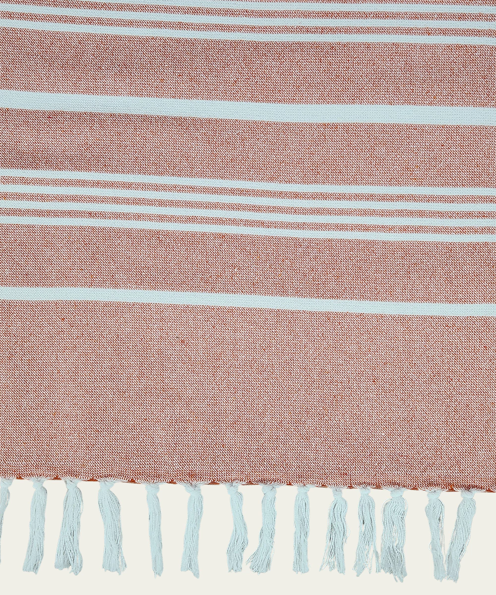 Orange Yarn-Dyed Striped Bath Towel with Tassels | Lightweight Terry