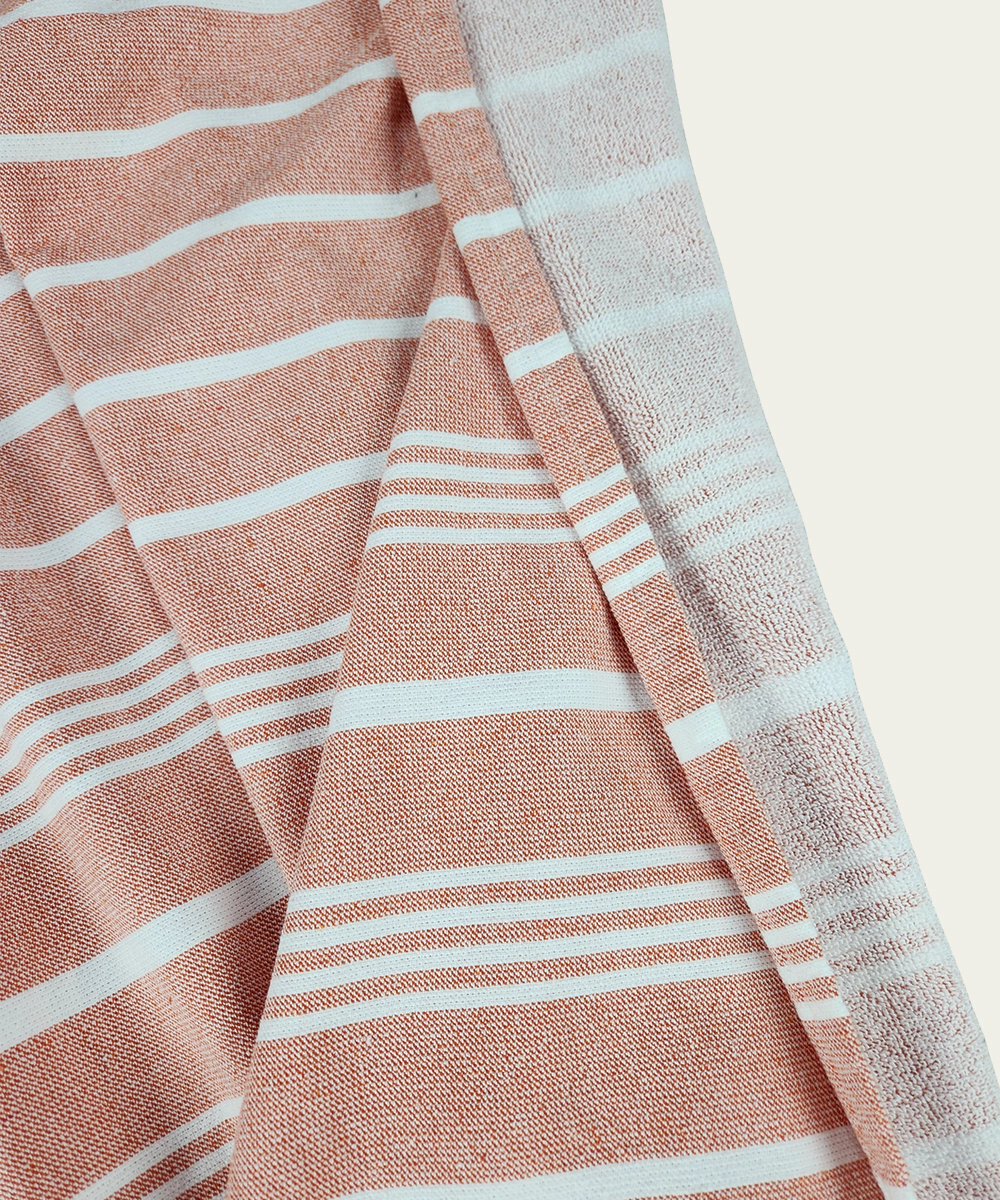 Orange Yarn-Dyed Striped Bath Towel with Tassels | Lightweight Terry