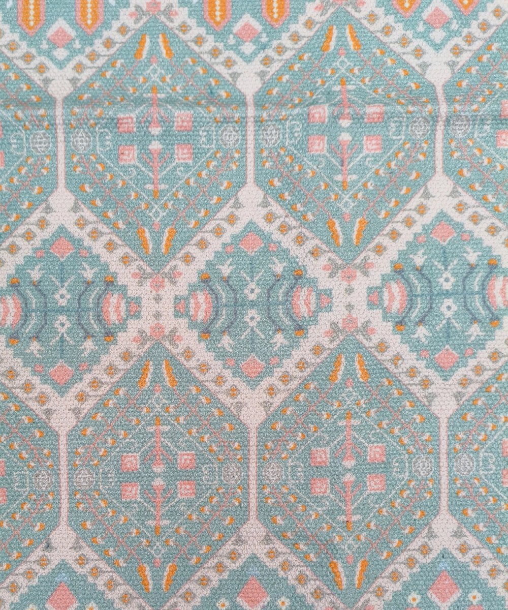 Printed Rug Textile Wall Art – Cream & Turq (Unframed)