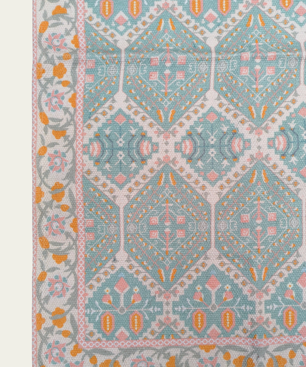 Cream & Turq Cotton - Digital Printed Rug