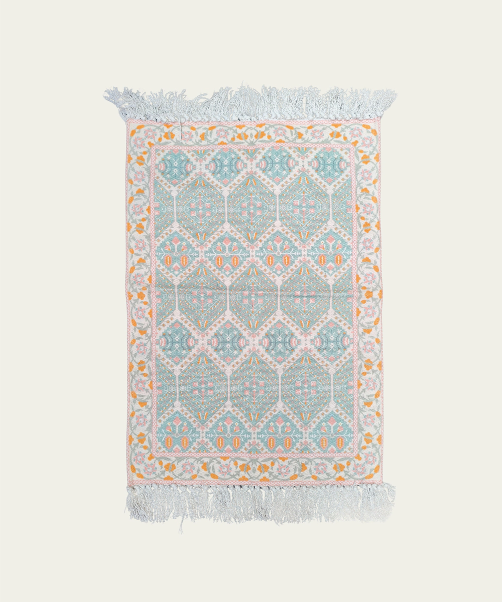 Cream & Turq Cotton - Digital Printed Rug