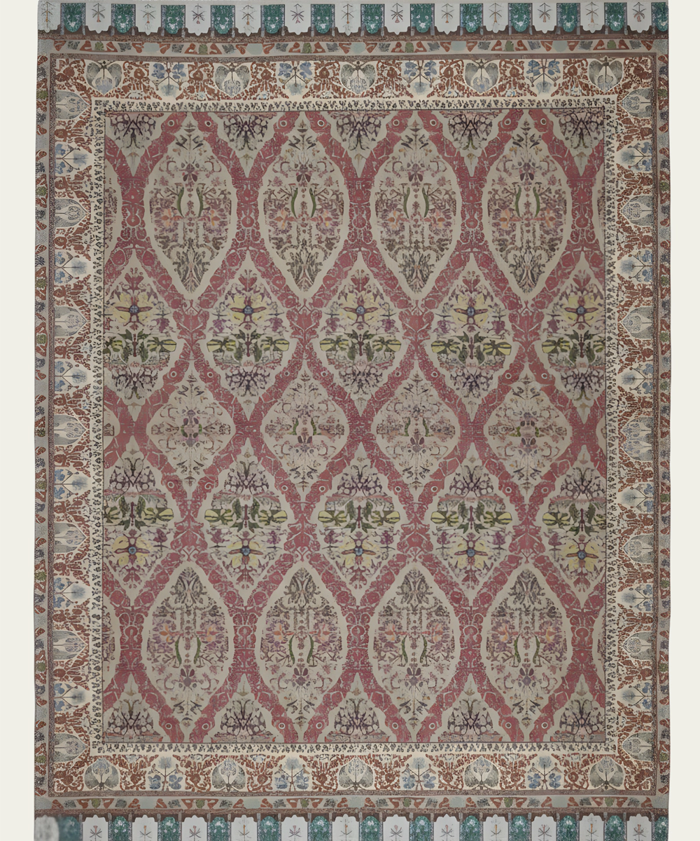 5x7 Feet Printed Rug | Maroon & Beige | Cotton