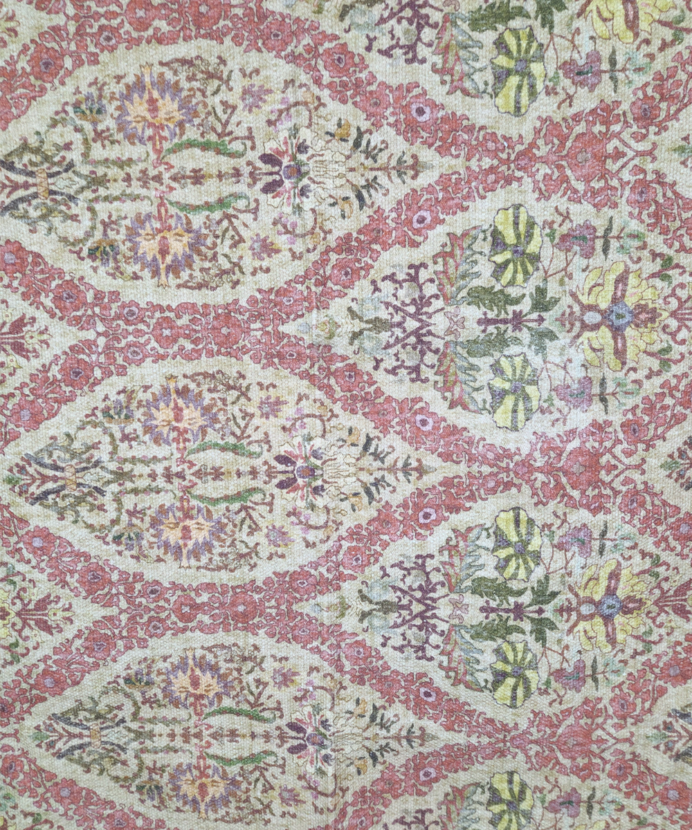 5x7 Feet Printed Rug | Maroon & Beige | Cotton