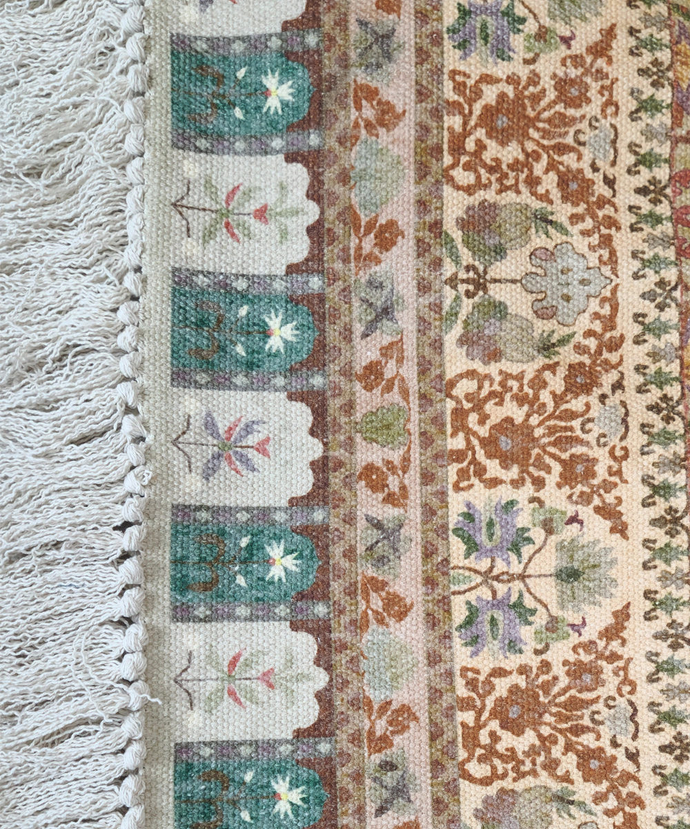 5x7 Feet Printed Rug | Maroon & Beige | Cotton