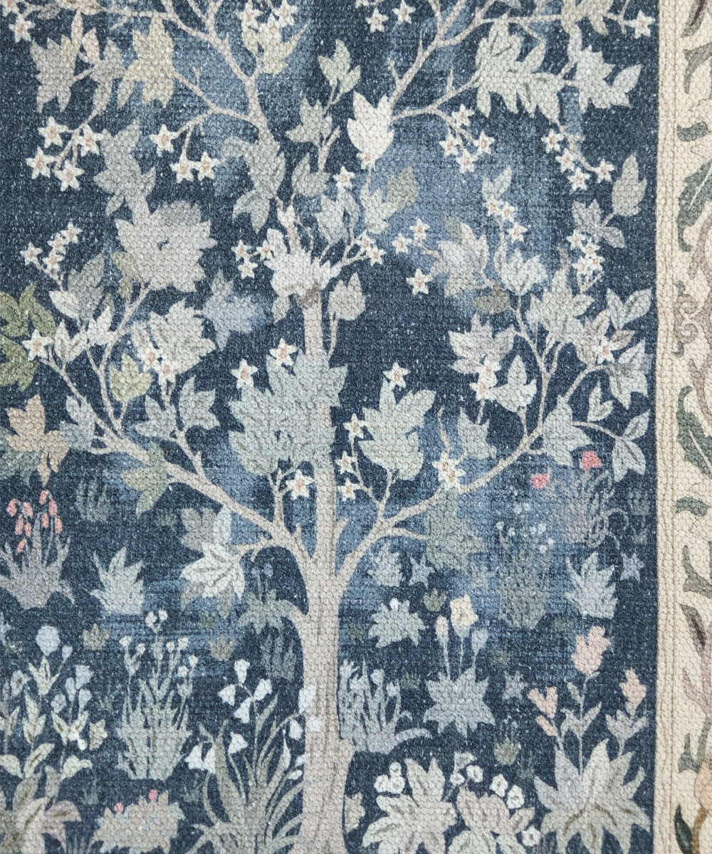 1.5x2 Feet Printed Rug | Blue & Beige | Cotton