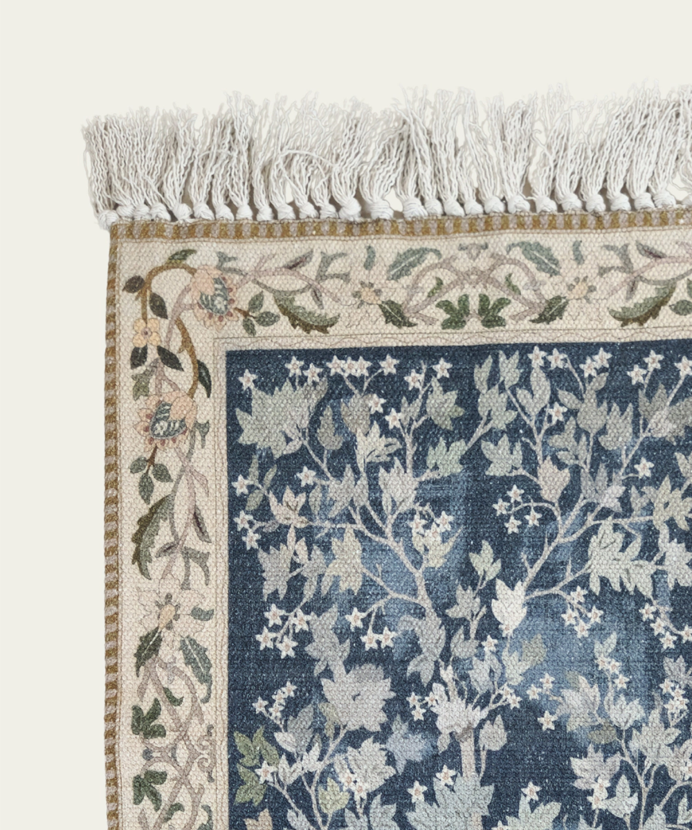 1.5x2 Feet Printed Rug | Blue & Beige | Cotton