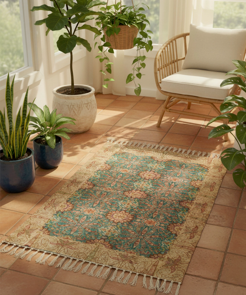 Bluish Green & Beige Chenelle - Digital Printed Rug