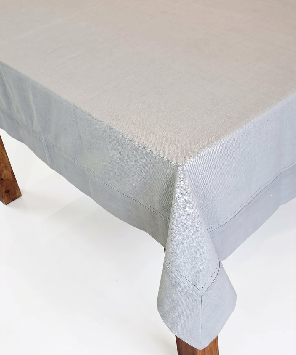 Grey Cotton Slub Table Cloth with faggotting at the edges