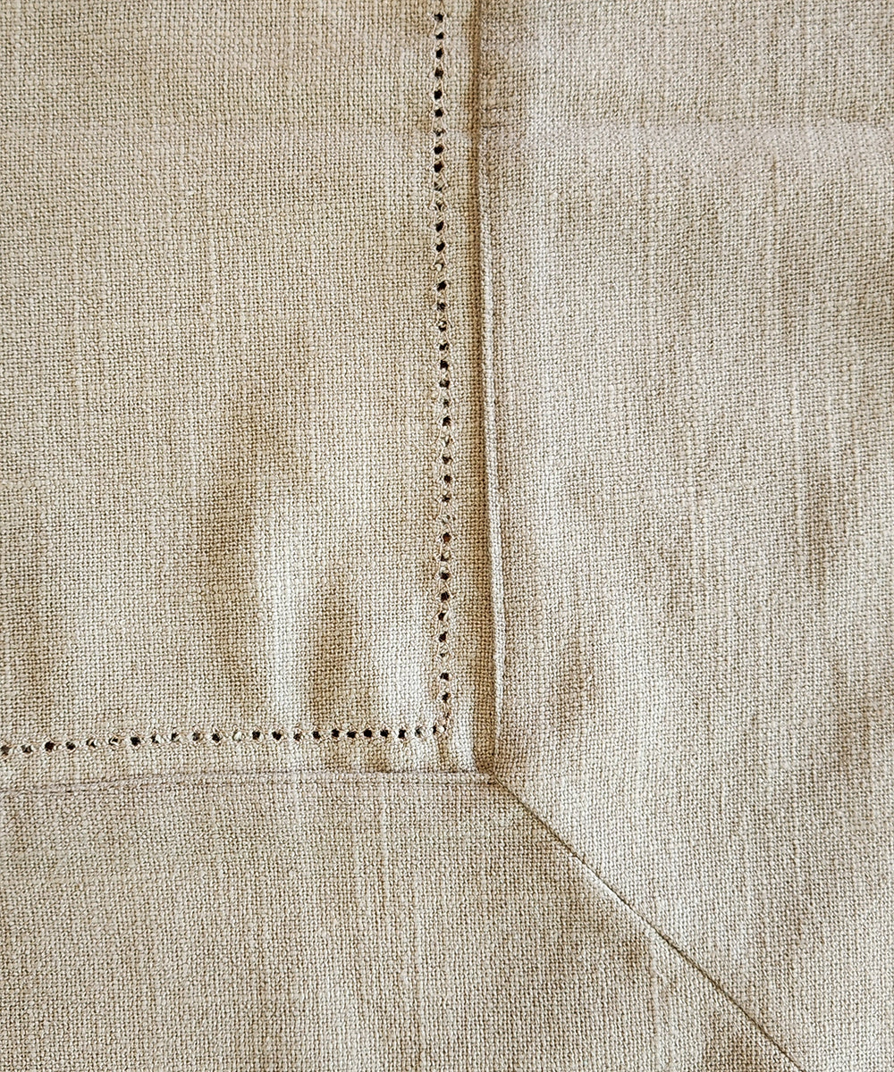 Grey Cotton Slub Table Cloth with faggotting at the edges