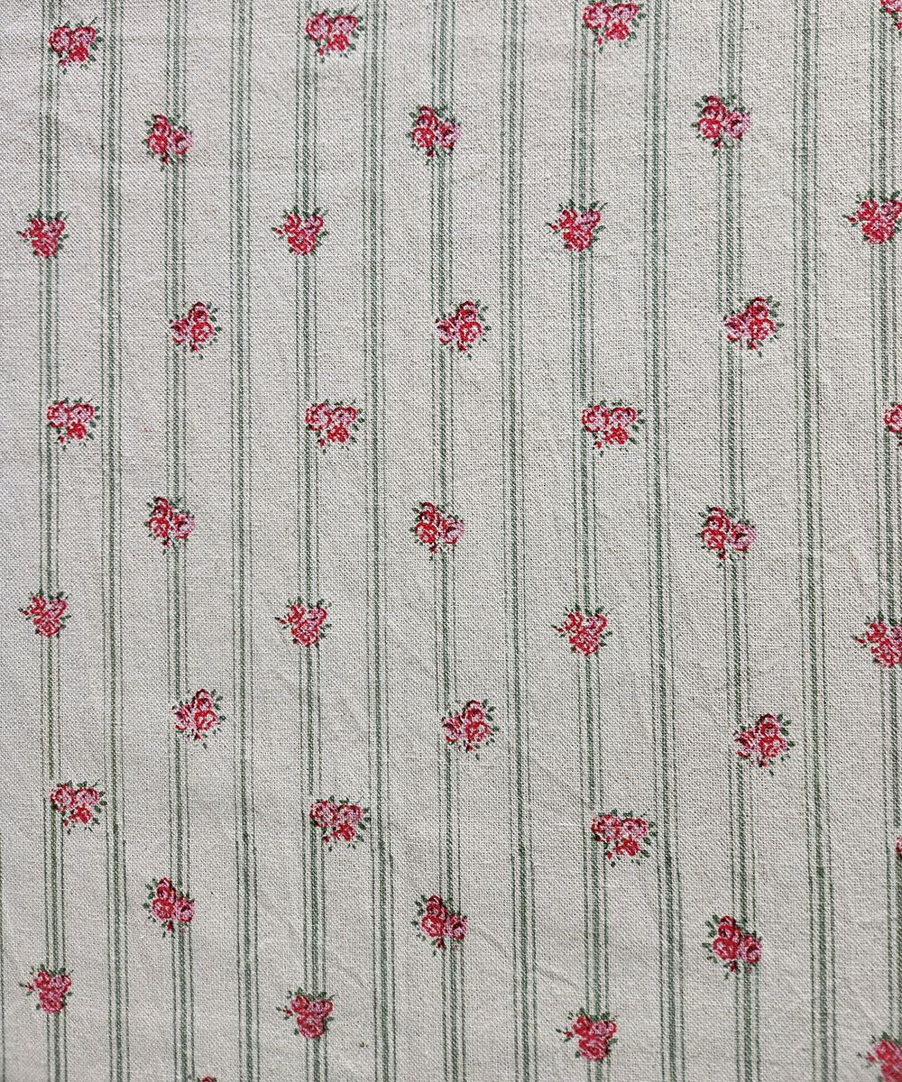 6 Seater Red Ditsy Floral Printed Stripe Cotton Table Cloth