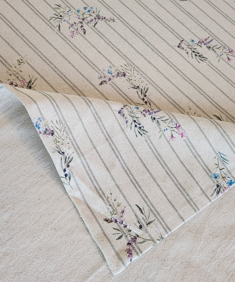 6 Seater Lavender Ditsy Floral Printed Stripe Cotton Table Cloth