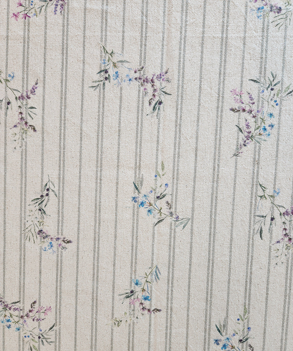 6 Seater Lavender Ditsy Floral Printed Stripe Cotton Table Cloth