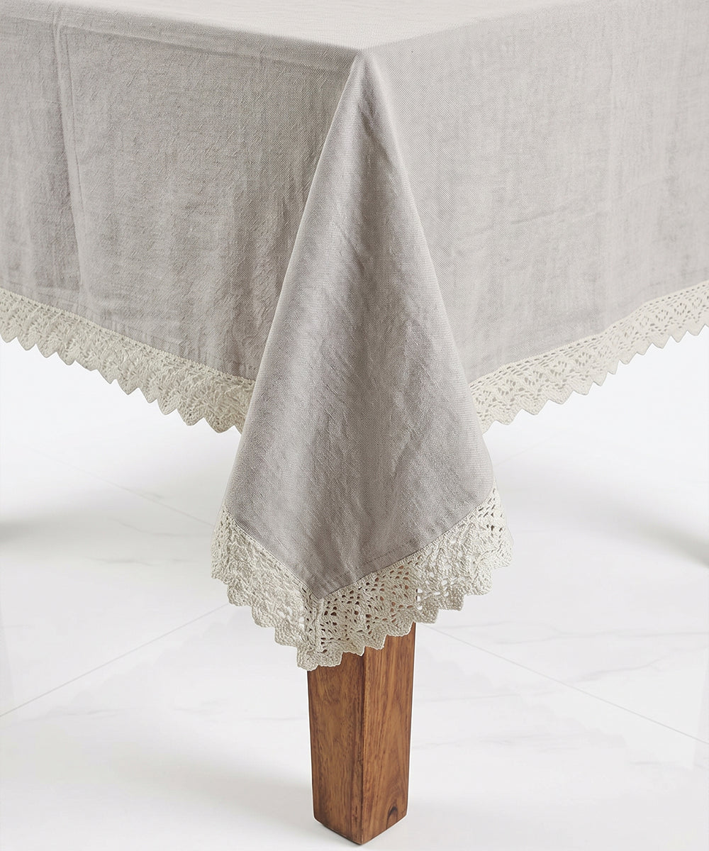 6 Seater Natural Beige Chambray with Lace Table Cloth