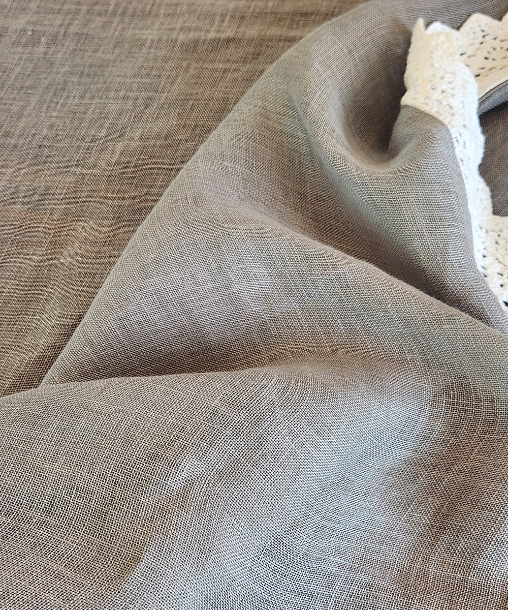 6 Seater Solid Grey Cotton Linen Gauze with Lace Table Cloth