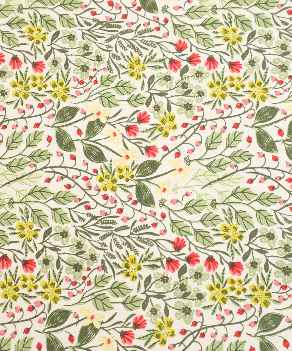 6 Seater Multi Floral Printed Cotton Table Cover with Solid Olive (60"x90")