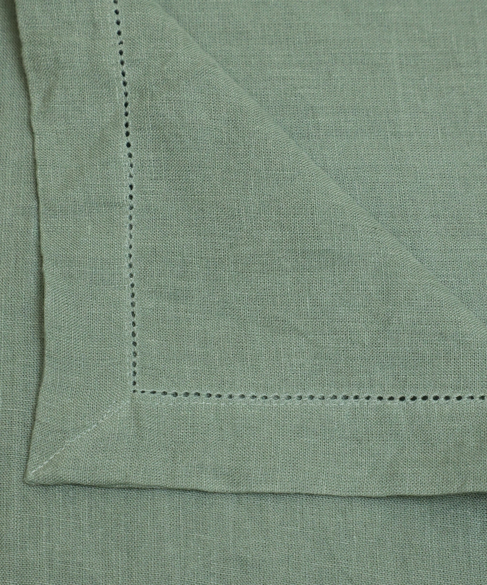 Moss Green Linen Blend Solid Table Cloth with Faggoting  (60" x 90")