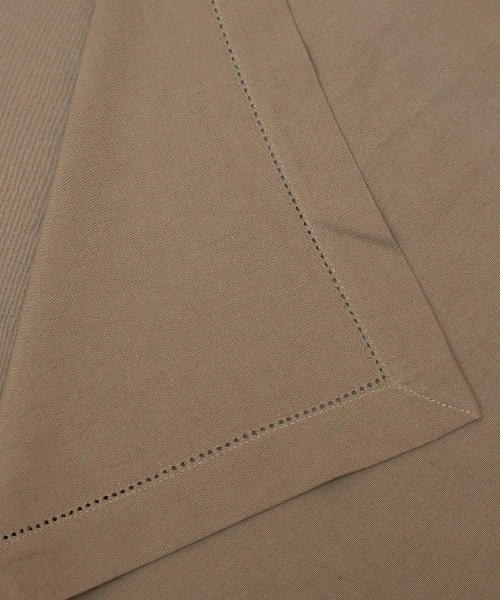 Taupe Linen Blend Solid Table Cloth with Faggoting  (60" x 90")