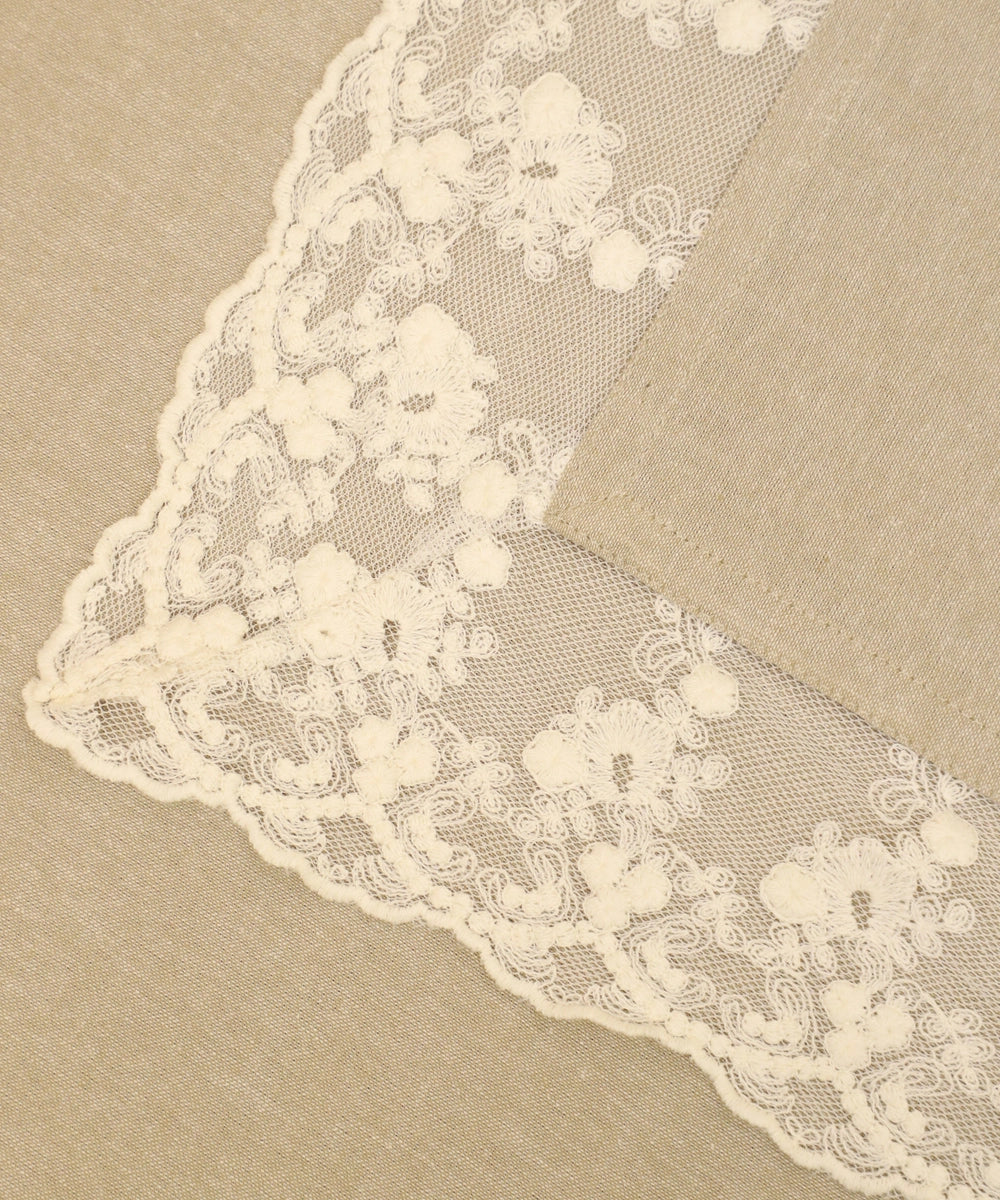 Beige Natural Cotton Chambray Solid Table Cloth with lace  60" x 90"