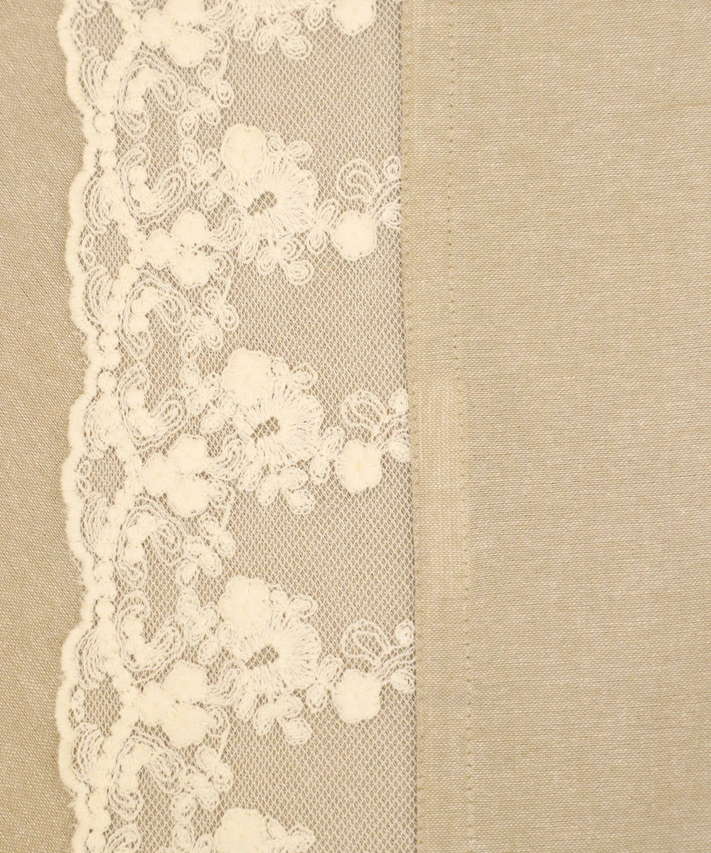 Beige Natural Cotton Chambray Solid Table Cloth with lace  60" x 90"