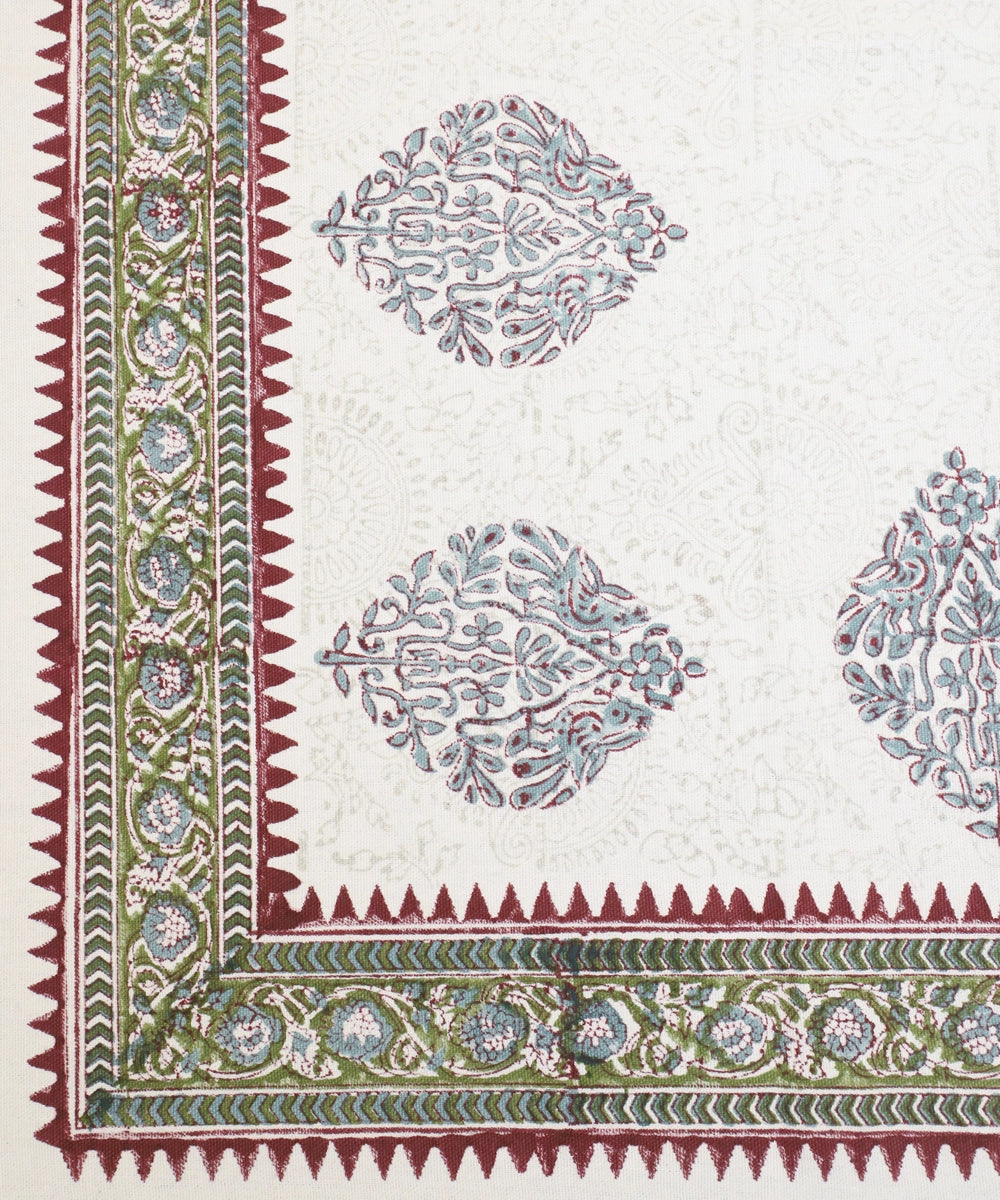 6 Seater Hand Block Printed Maroon & Grey Cotton Table Cloth (60" x 90")
