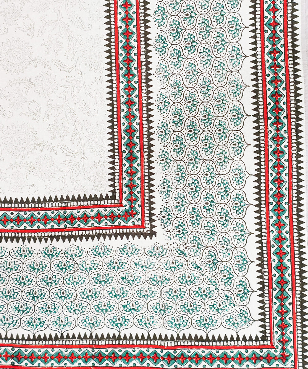 6 Seater Hand Block Printed Off white, Grey & Pink Cotton Table Cloth