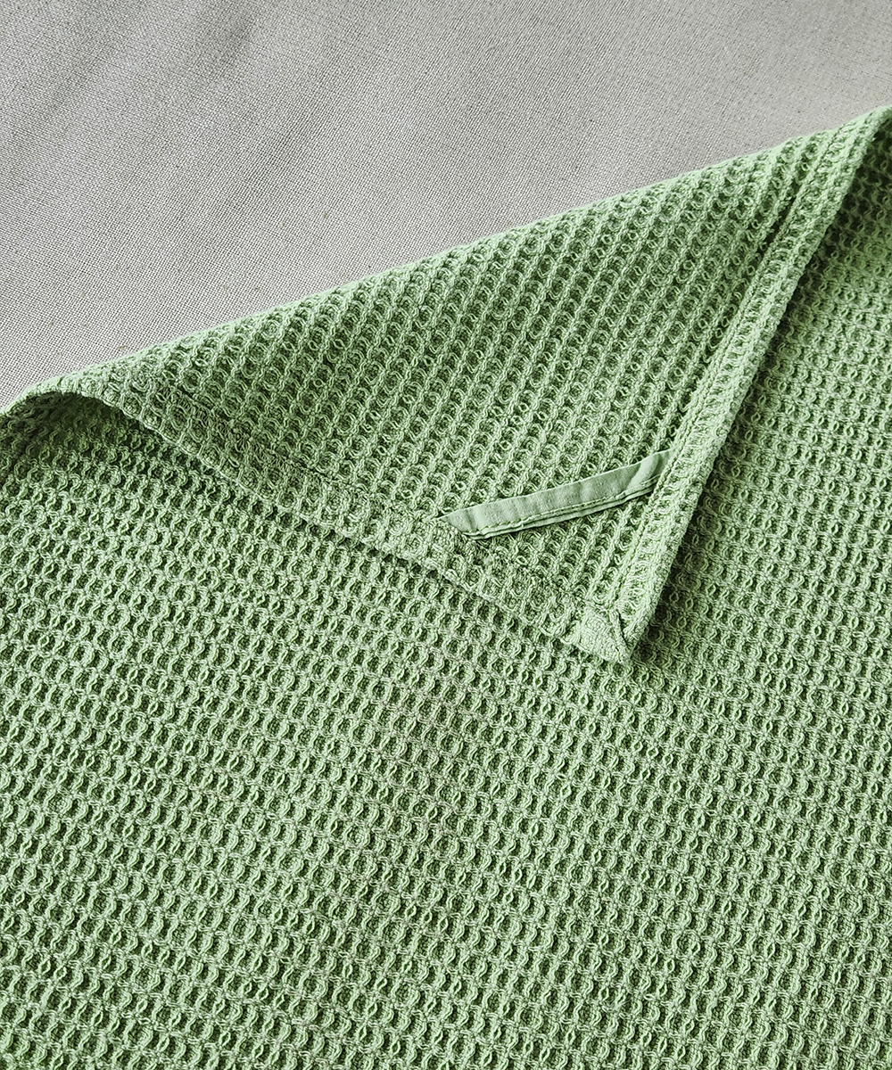 Embroidered Hand Towel - Set of 2 pcs in Soft Cotton Waffle | Sage Green