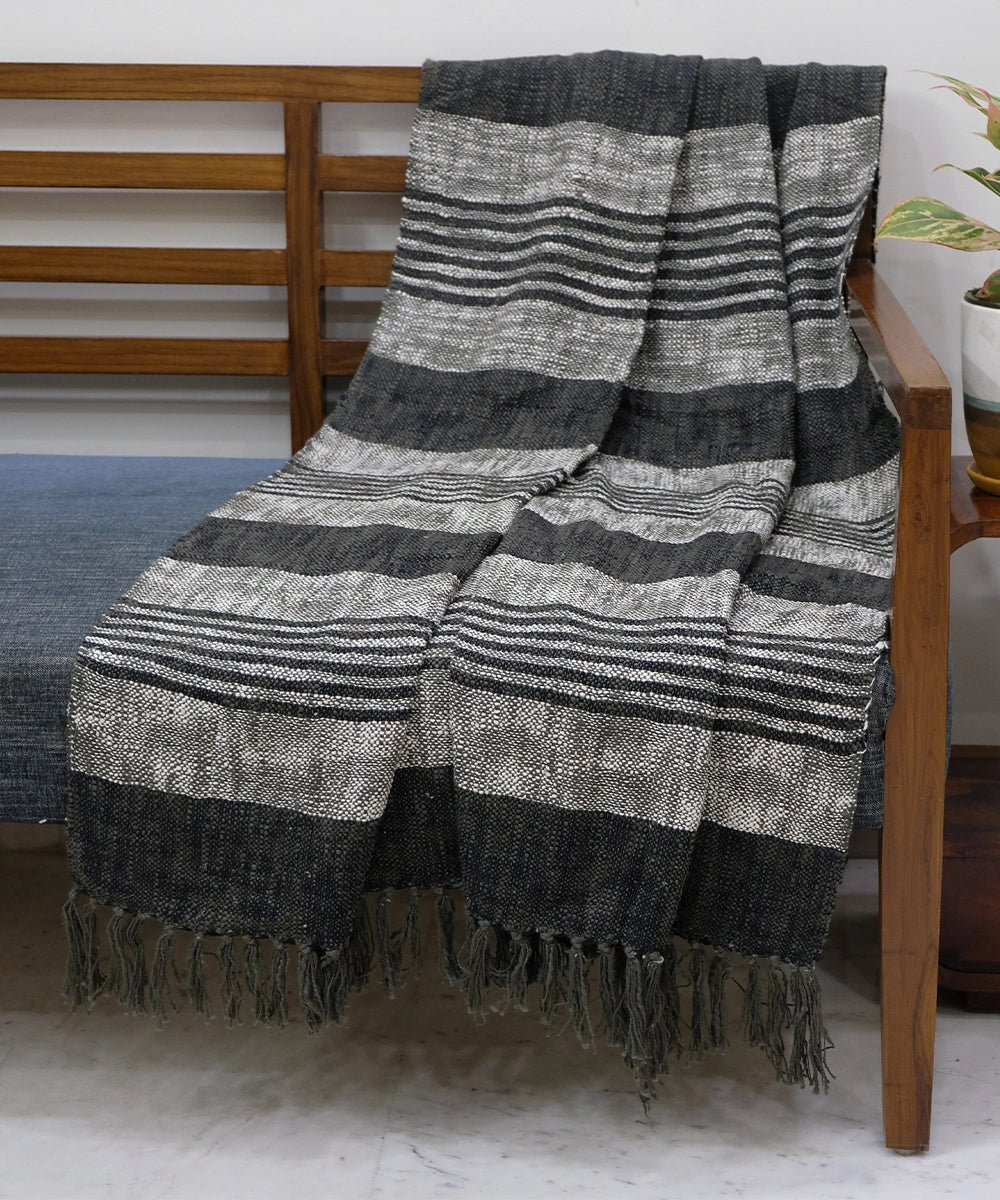 Charcoal & Cream Cotton Yarn Dye Handwoven Throw
