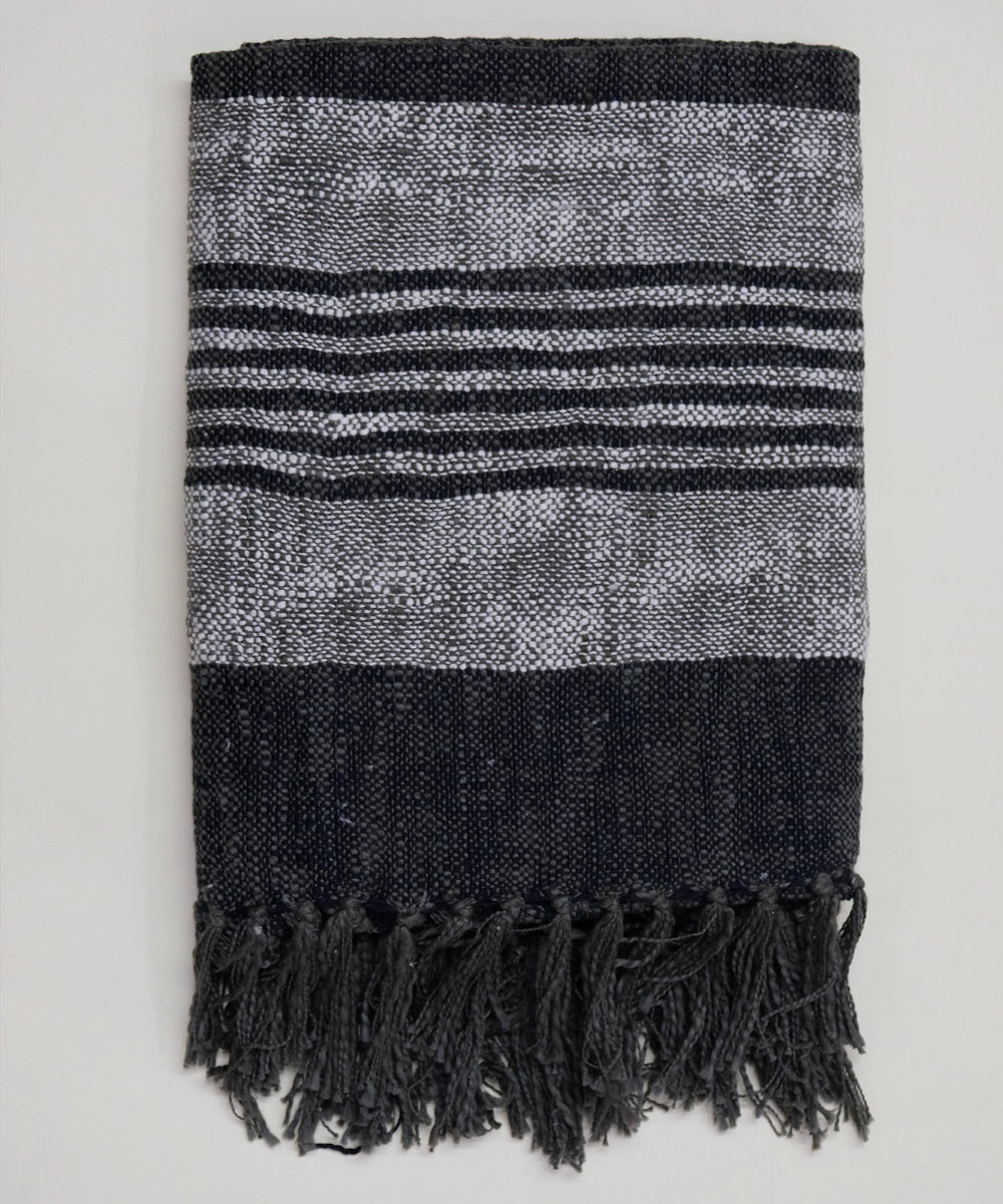 Charcoal & Cream Cotton Yarn Dye Handwoven Throw