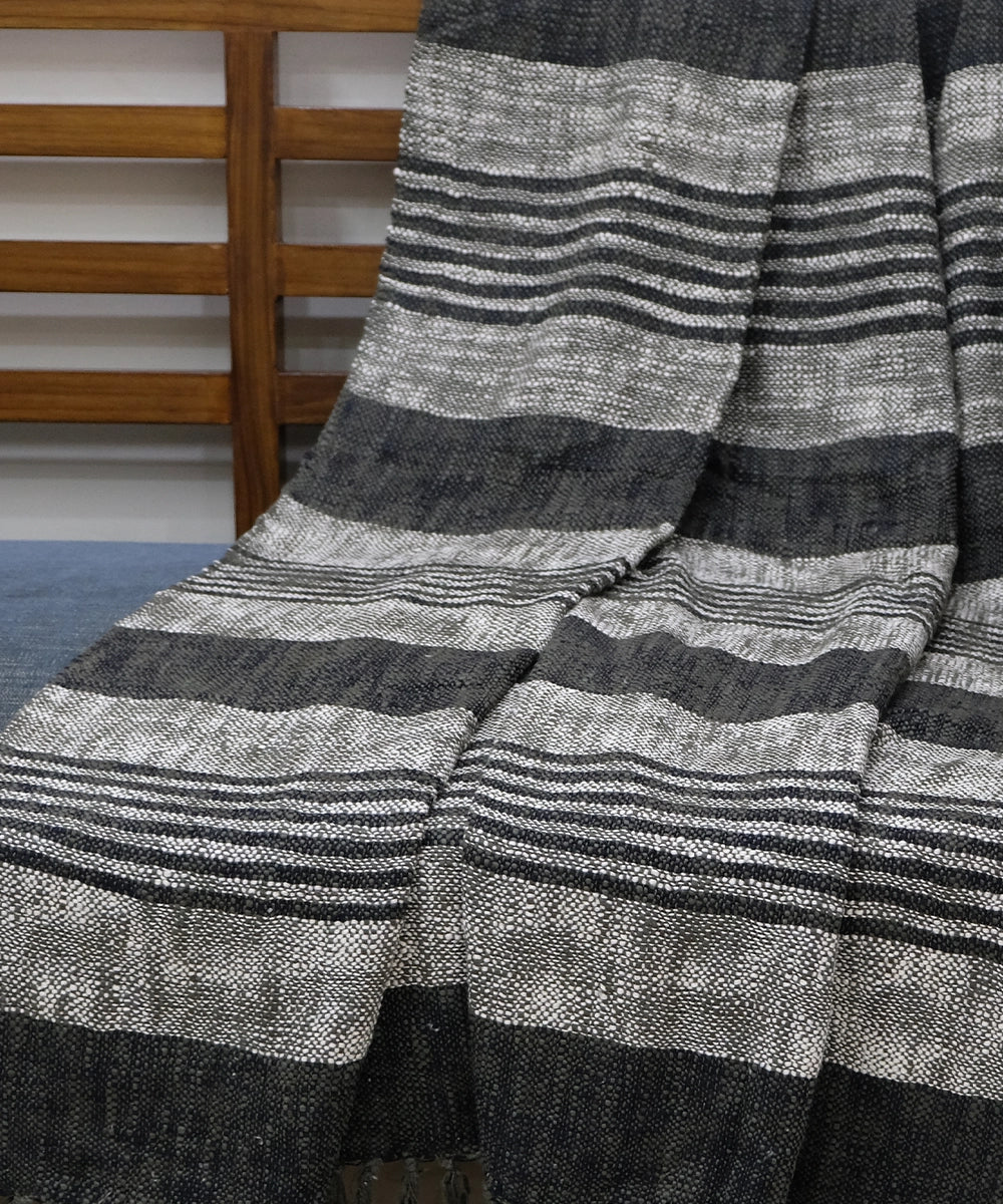 Charcoal & Cream Cotton Yarn Dye Handwoven Throw