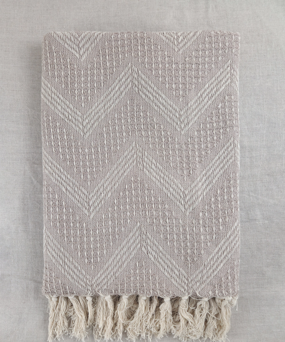 Light Brown Textured Yarn Dye Handwoven Cotton Sofa Throw