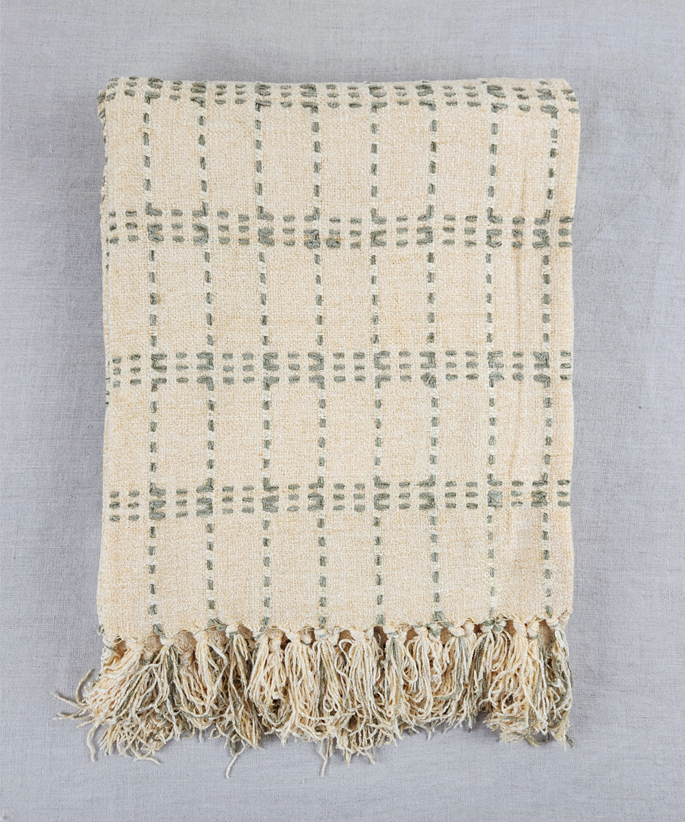Cream & Charcoal Hand Woven Cotton Sofa Throw