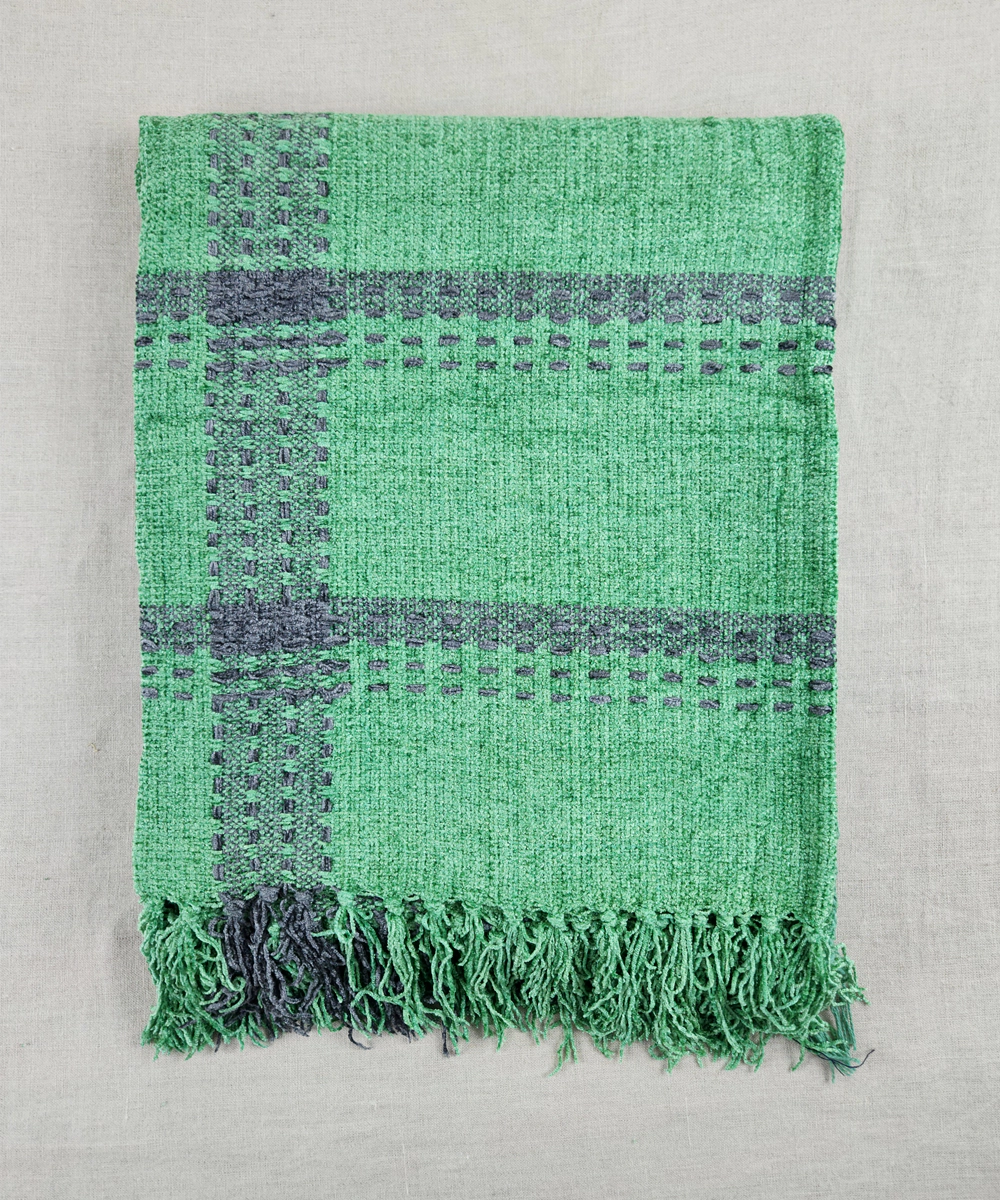 Green & Charcoal Hand Woven Cotton Sofa Throw