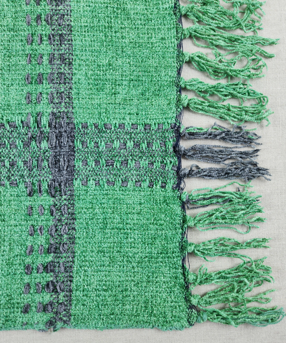 Green & Charcoal Hand Woven Cotton Sofa Throw