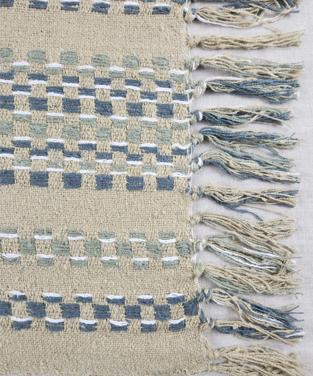 Beige with dull green & charcoal Hand Woven Cotton Sofa Throw