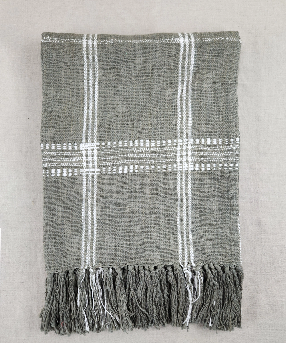 Dark Smoke & Off White Hand Woven Cotton Sofa Throw