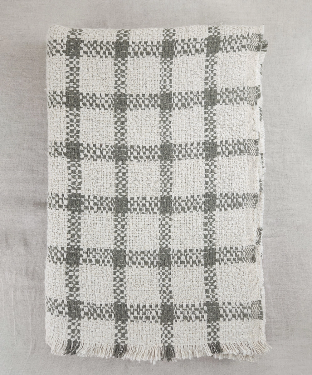 Ecru & Charcoal Yarn Dye Handwoven Cotton Sofa Throw