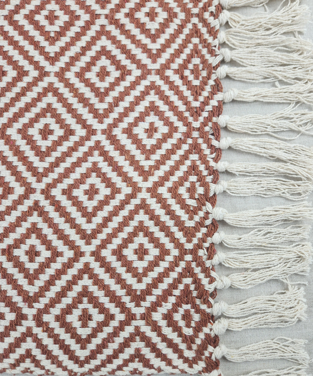 Ecru & Brown Diamond Yarn Dye Handwoven Cotton Sofa Throw