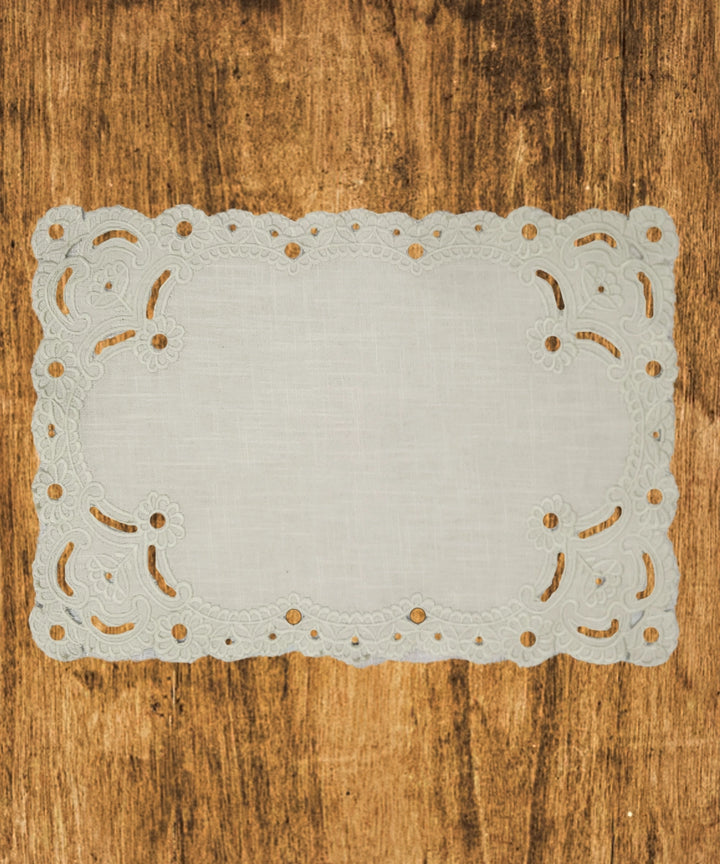 Set of 6 pcs Beige Cutwork Embroidered Cotton Slub Table Mats