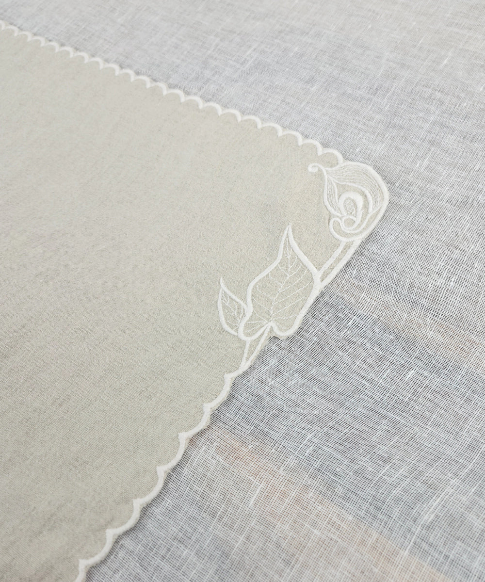 Set of 6 Natural Beige Pure Linen Embroidered Cutwork Table Mat