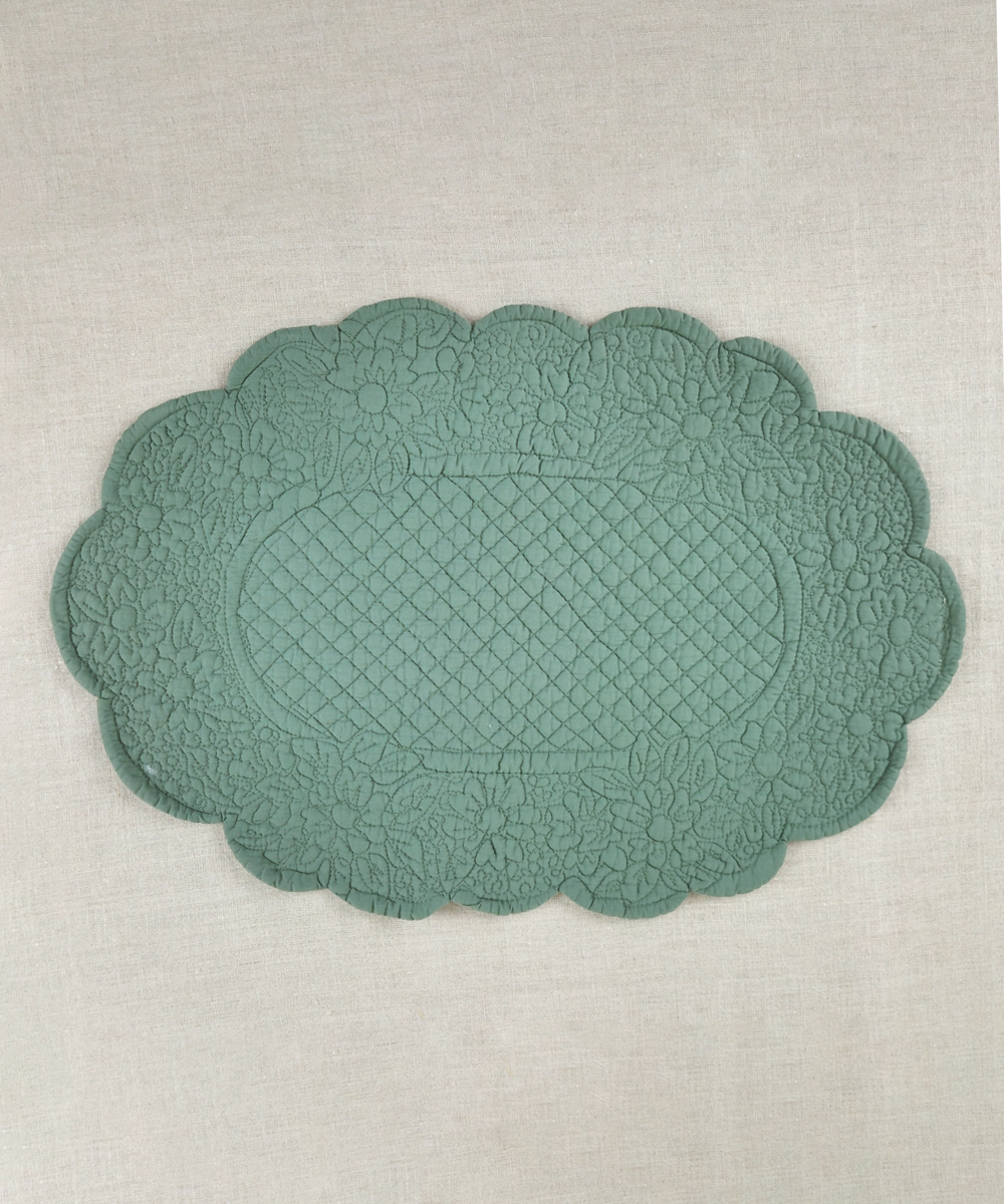 Set of 2 Quilted Cotton Olive oval Table Mats