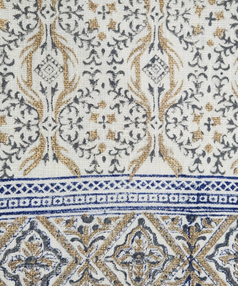 Set of 6 Deep Cream Linen Hand Block Printed Table Mats (13"x19")