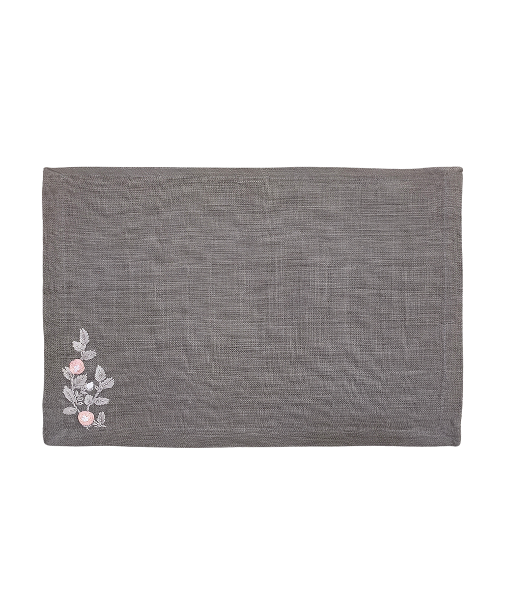 Set of 4 Pcs Grey Hand Embroidered Pure Linen Dining Table Mats