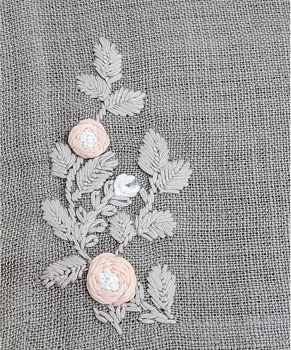 Set of 4 Pcs Grey Hand Embroidered Pure Linen Dining Table Mats