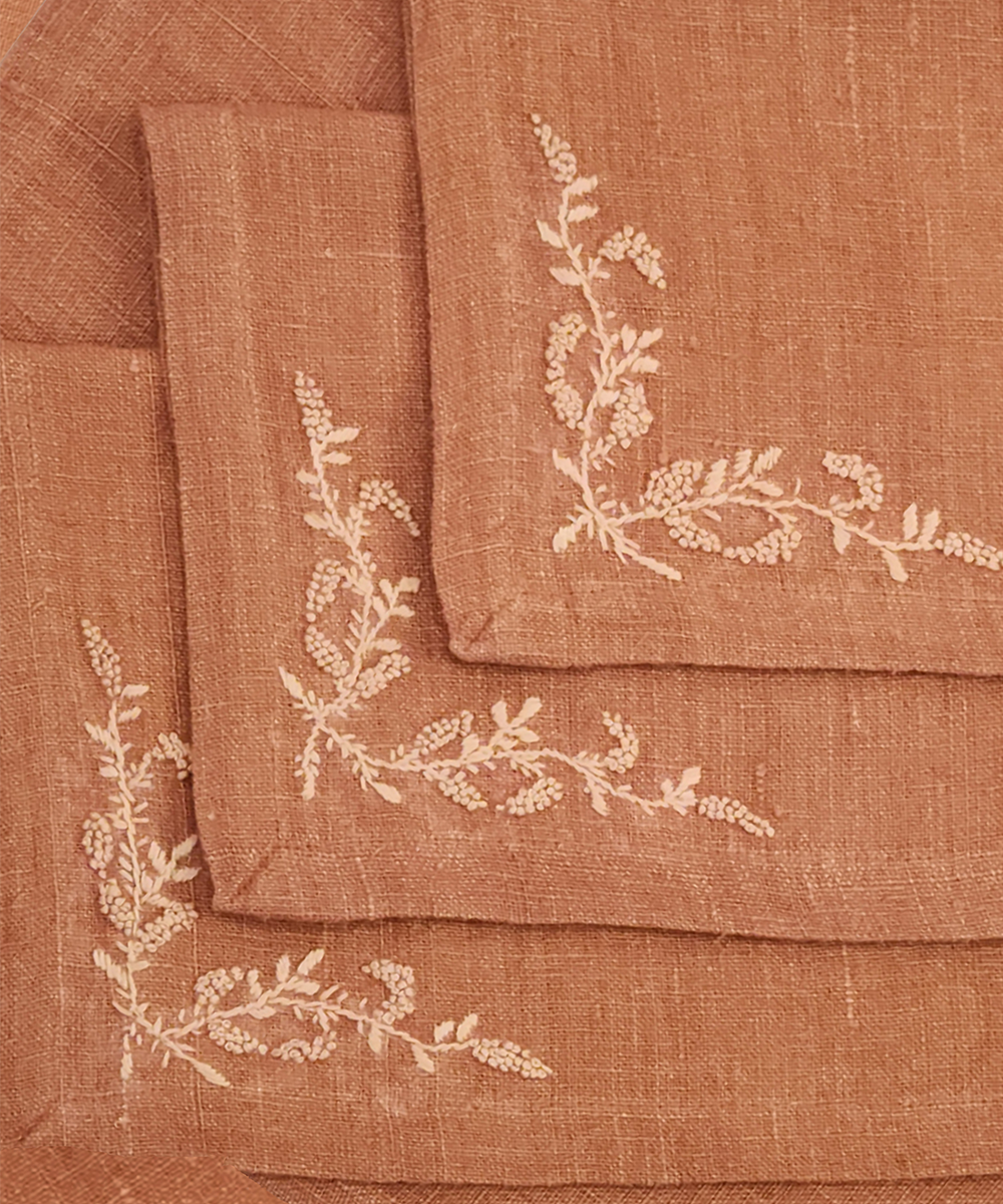 Set of 4 Pcs Rust Hand Embroidered Pure Linen Dining Table Mats