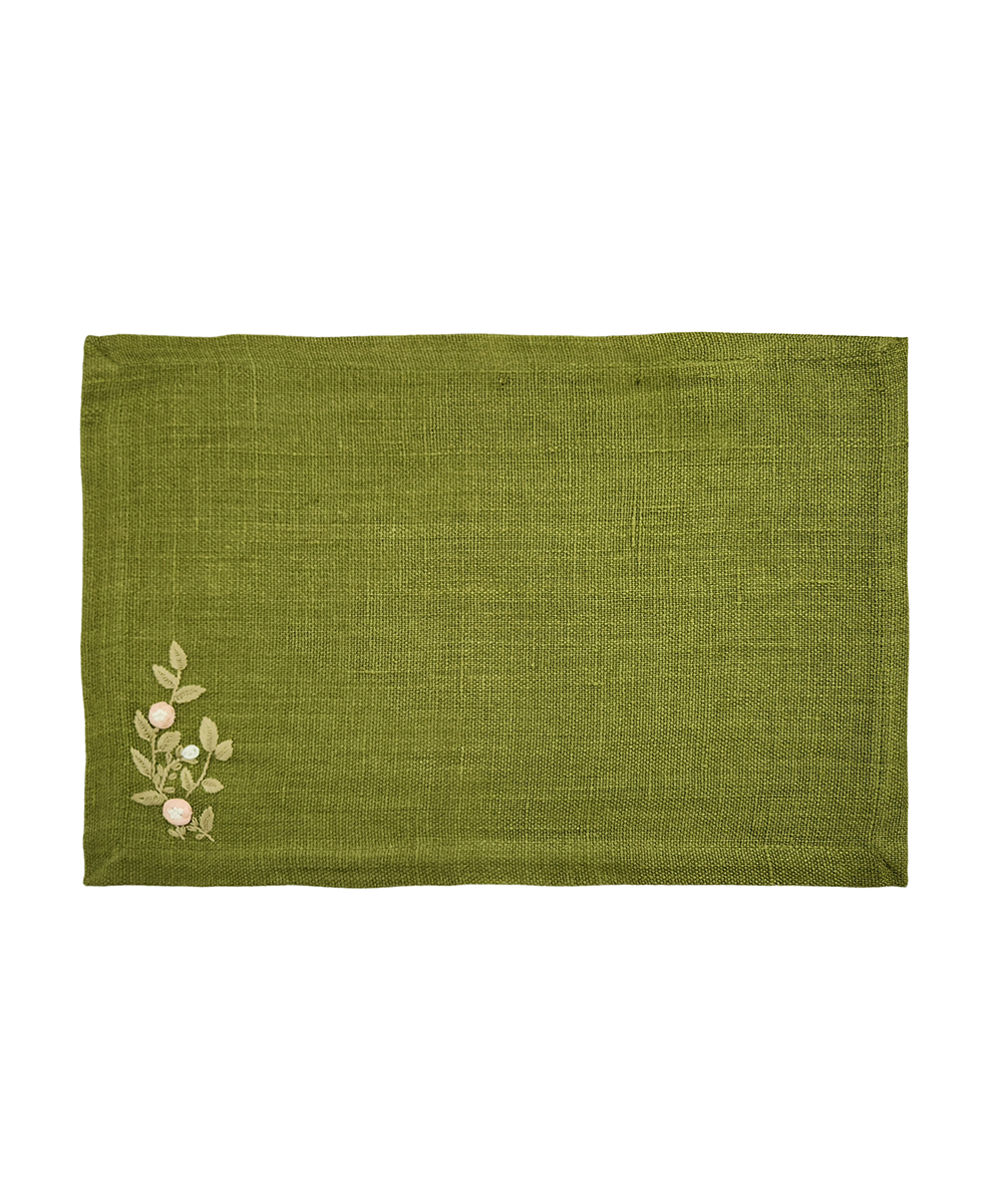 Set of 4 Pcs Olive Hand Embroidered Pure Linen Dining Table Mats