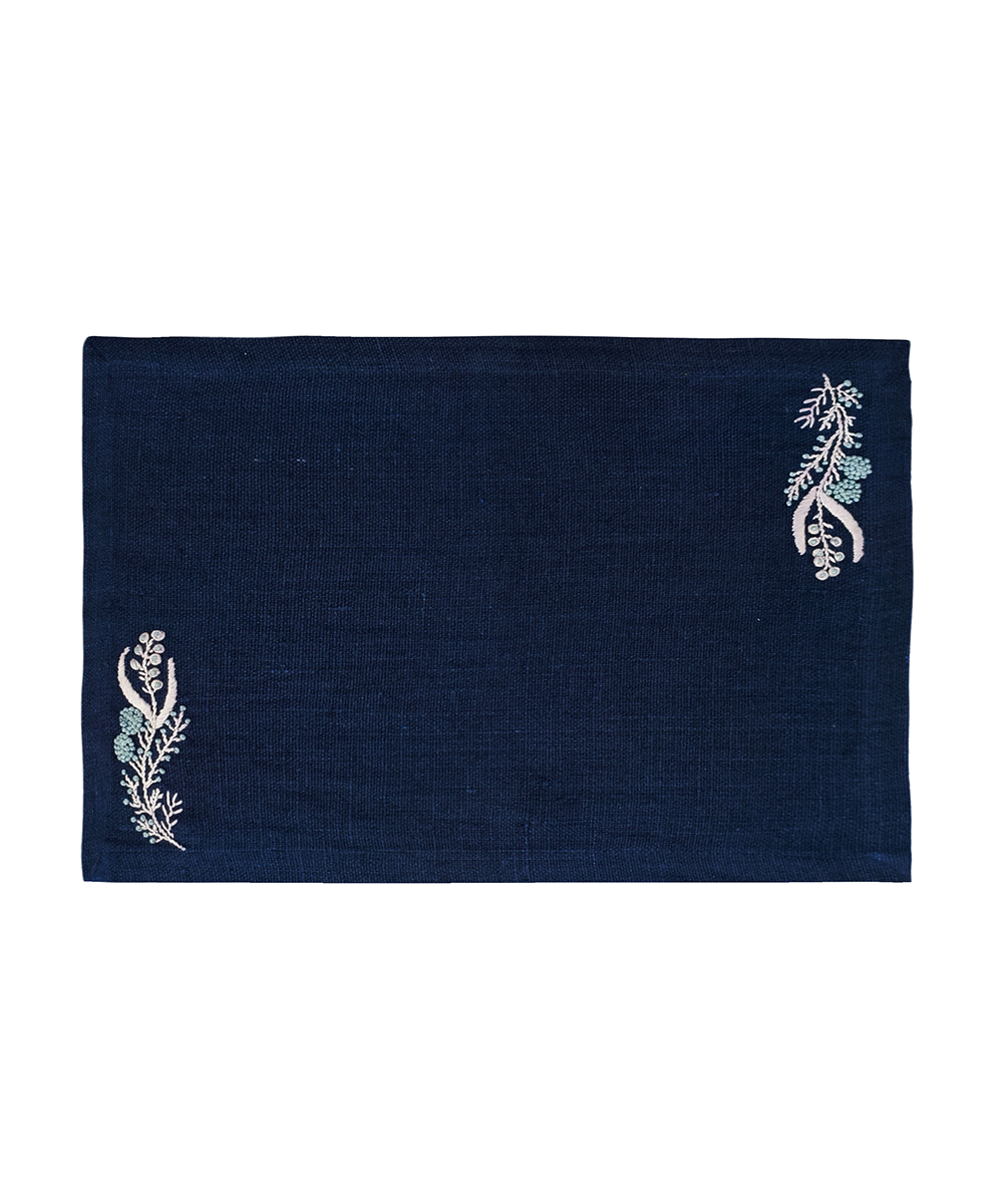 Set of 4pcs navy hand embroidered pure linen dining table mats