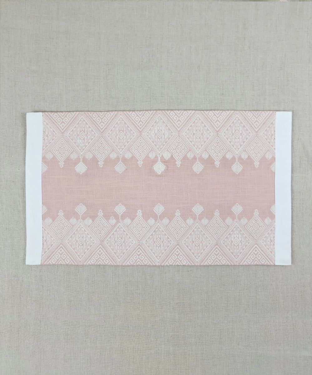 Coral Geometric Embroidered Cotton Slub Table Linen Set – Set of 6 Placemats & 1 (6-Seater) Table Runner