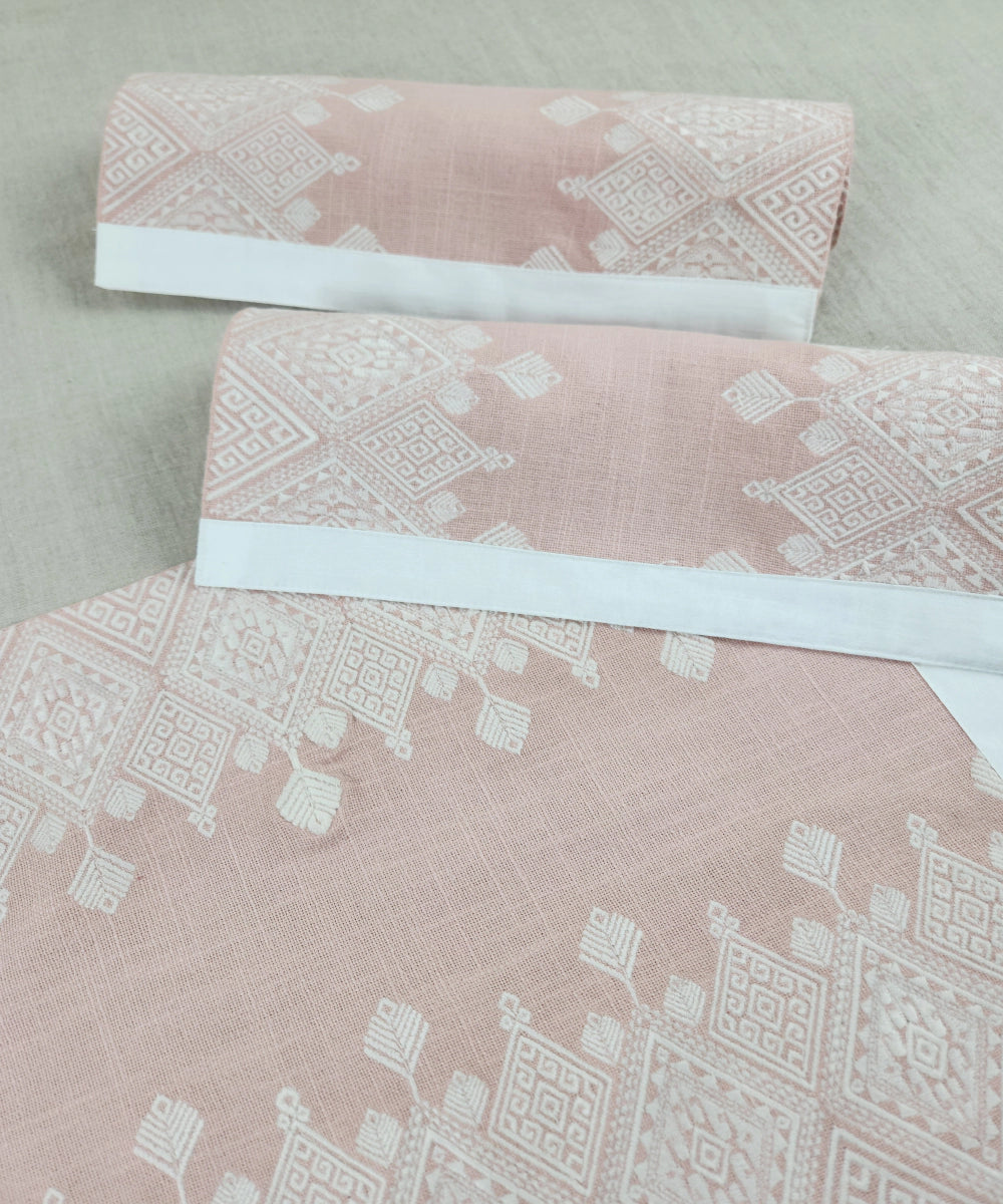 Set of 6 Coral Cotton Slub Geometric Embroidered Table Mat