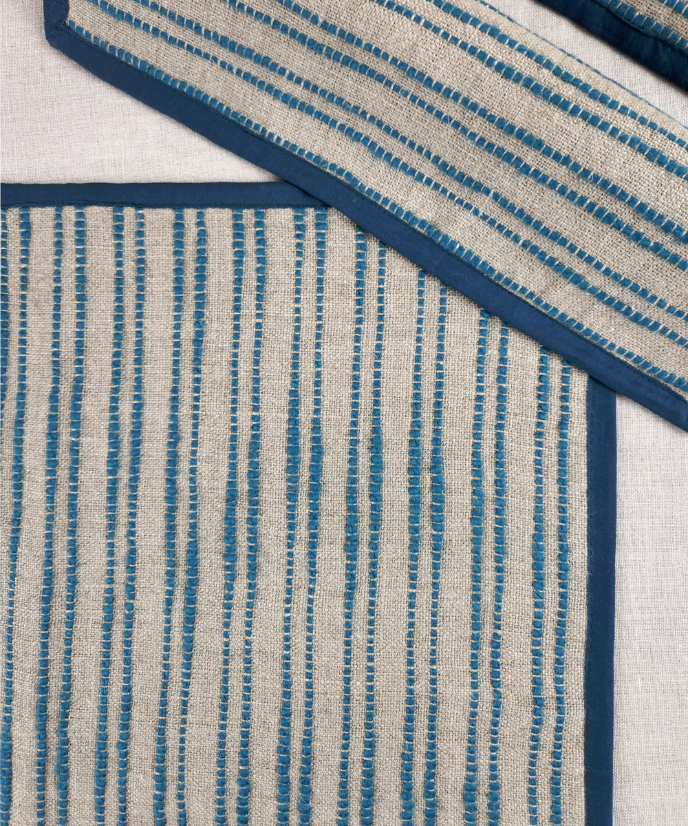 Set of 6 pcs Linen Natural & Teal Yarn Dye Table Mats