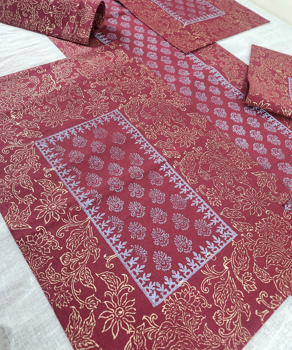 Set of 6 pcs Maroon  Block Printed Cotton Canvas Table Mats